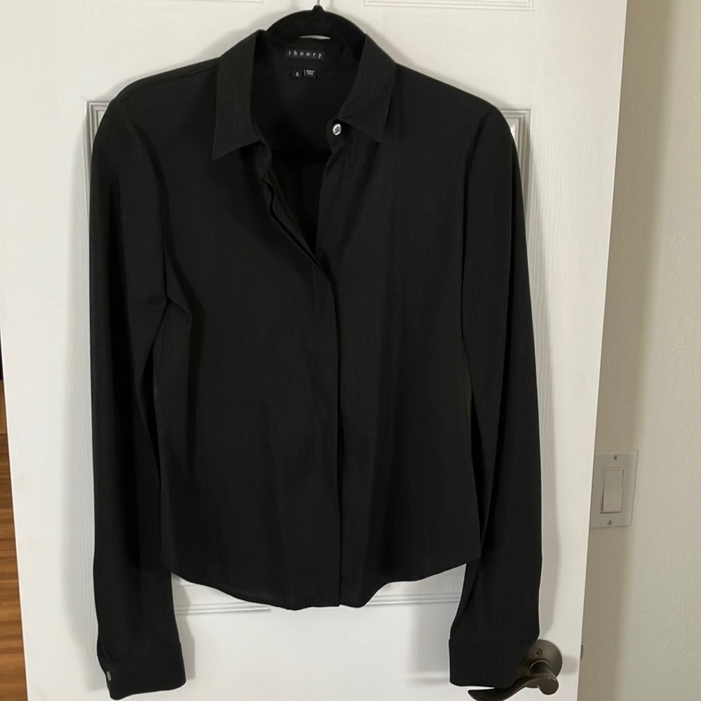 Theory Black Silk Button up size S